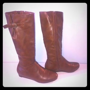 Brown faux leather boots